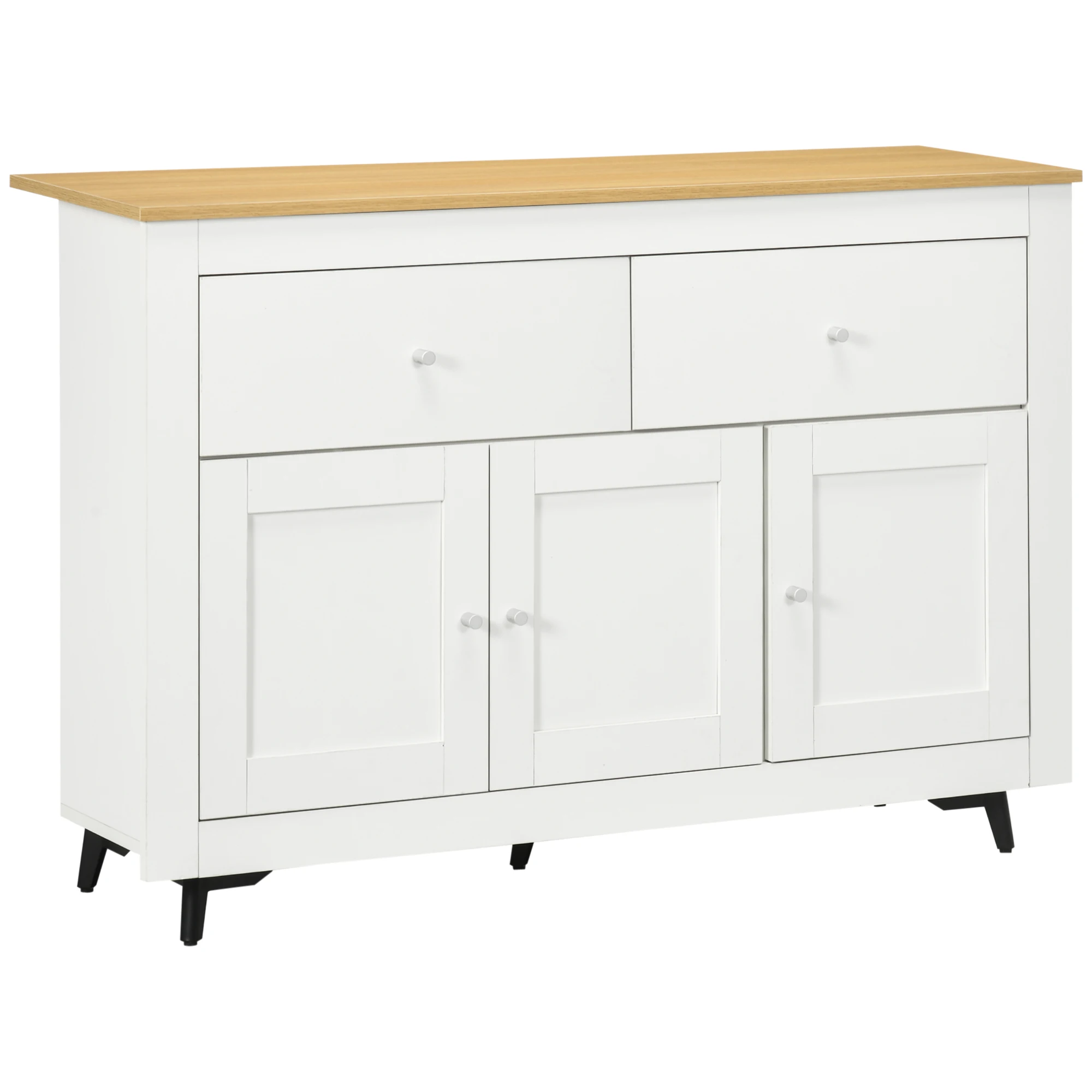 HOMCOM kitchen sideboard kitchen auxiliary cabinet with 2 drawers 3 doors and adjustable Interior shelf TV cabinet for TVs up to 50 inches 117x35x80 cm White