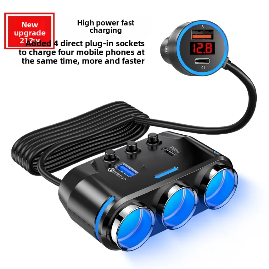 Car Charger With One-to-three Cigarette Lighter Adapter High-power Mobile Phone Fast Charging, One-to-two Car Charger Adapter