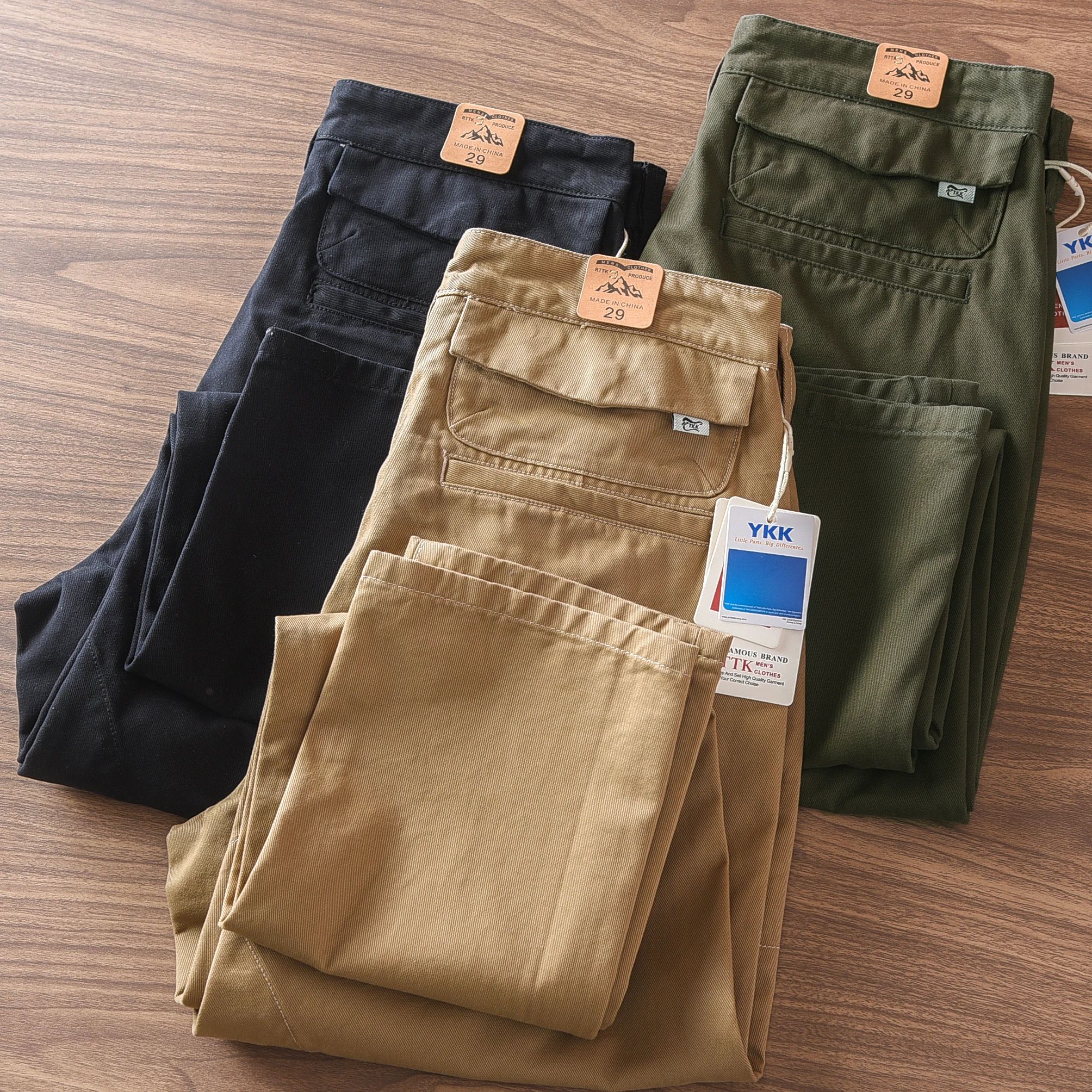 

American Retro Straight Leg Work Pants Men's Pure Cotton Khaki Spring Autumn Casual Trousers Durable Straight Cut Pants