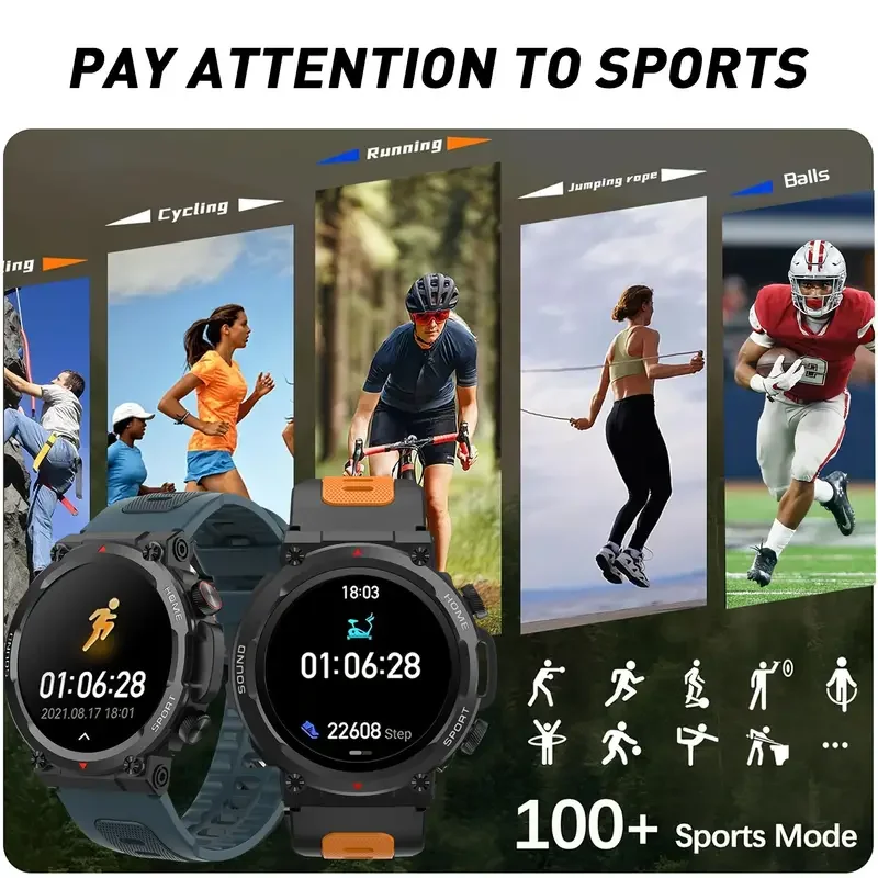 Wytrzymały inteligentny zegarek dla mężczyzn Wodoodporny zegarek fitness 3 ATM z ponad 100 trybami sportowych Fitness Tracker aktywności dla