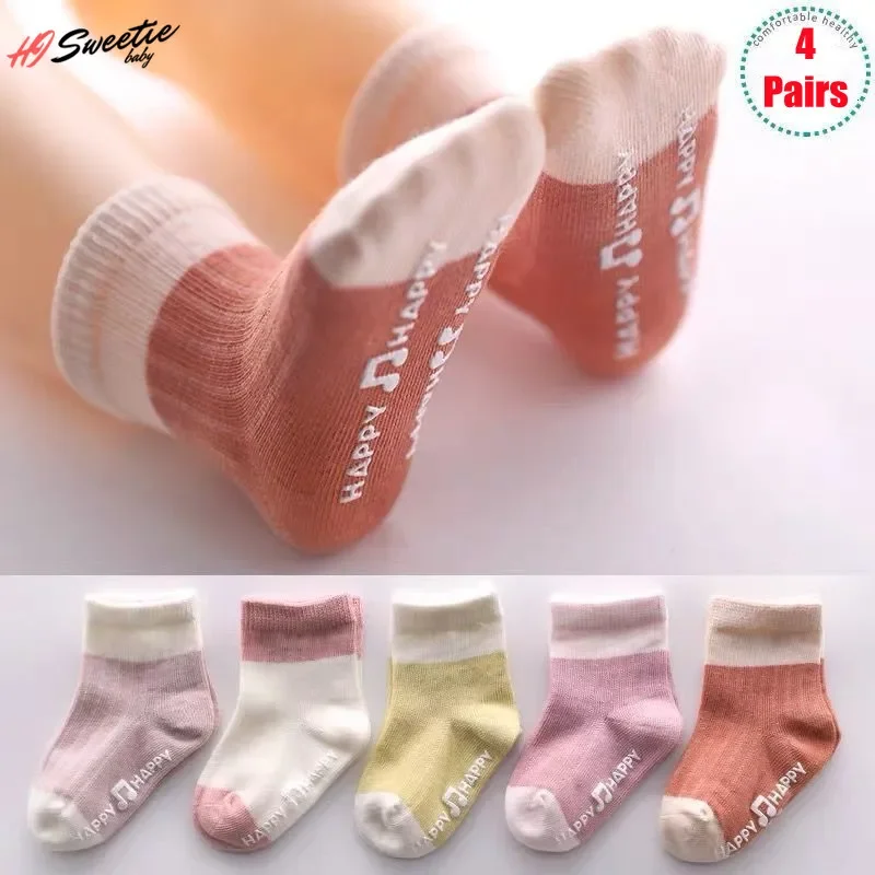 4Pairs Baby Socks Cotton Four Seasons Anti Slip for Newborn Baby Children\'s Socks Baby Boy Infant Socks for Girls 0-36 Months