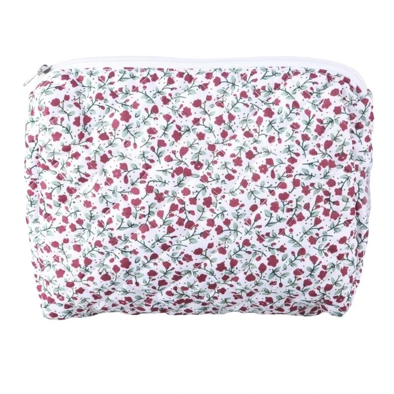 

A3PE Quilted Makeup Bag with Zipper Flower Print Toiletry Bag Handbag Functional Travel Storage Case Cosmetic Bag for Women