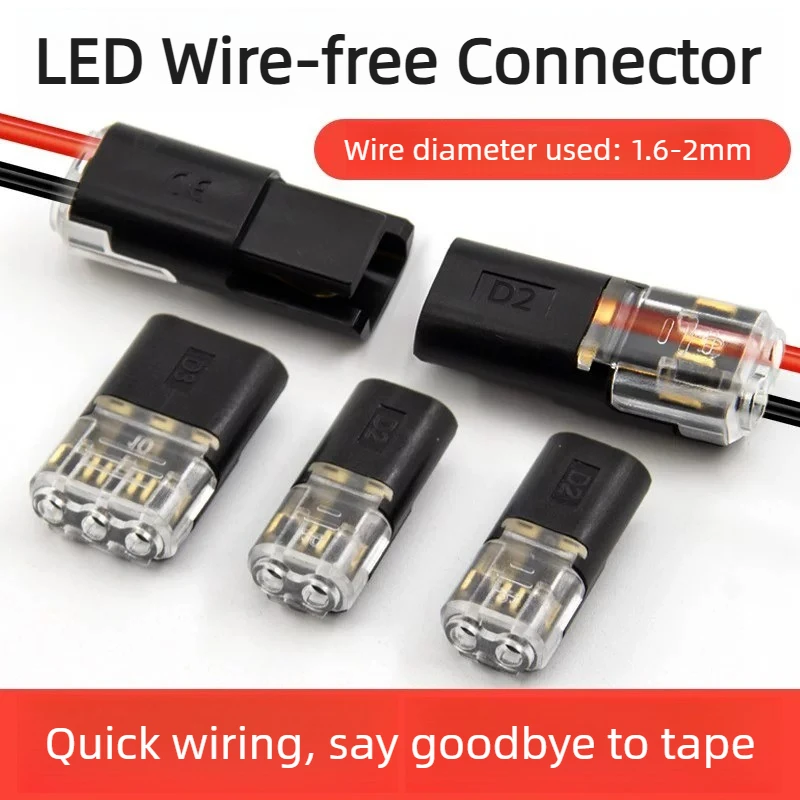 10-100pcs D2 LED Wiring Connector Soldering-free Quick Connect LED Wire Terminal Push-Pull Type T2 2Pin D3 3Pin Cable Connectors