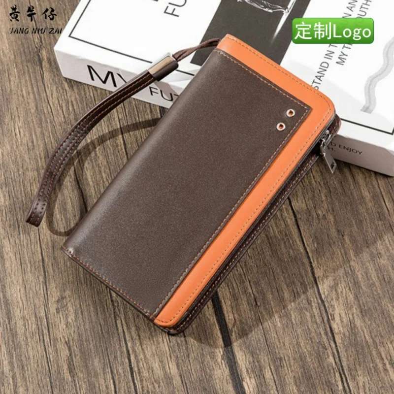 

-Border Foreign Trade Large Capacity First Layer Cowhide Wallet Men's Drawstring Handbag Long Genuine Leather Men's Clutch