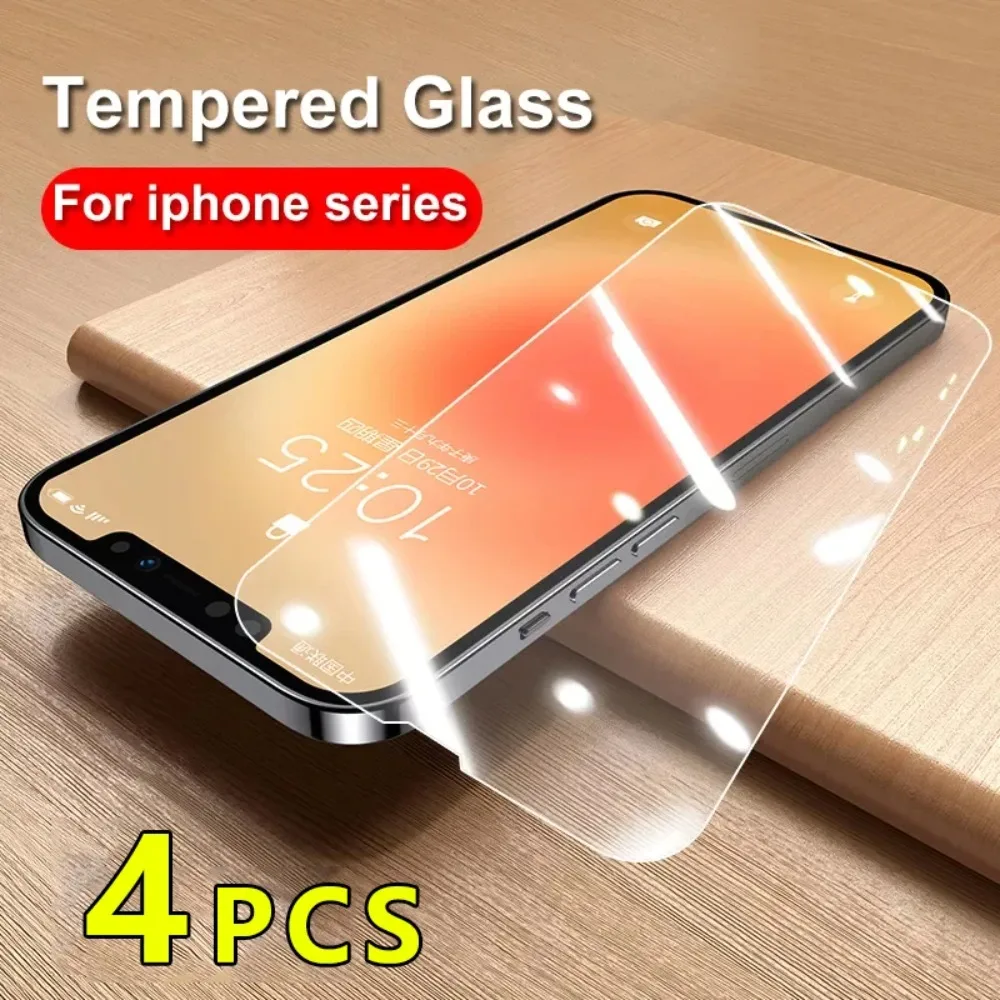 4Pcs Full Cover Tempered Glass For iPhone 11 Pro Max 12 13 Mini 15 14 Pro Screen Protectors For iPhone 7Plus 8 XR XS Max Glass