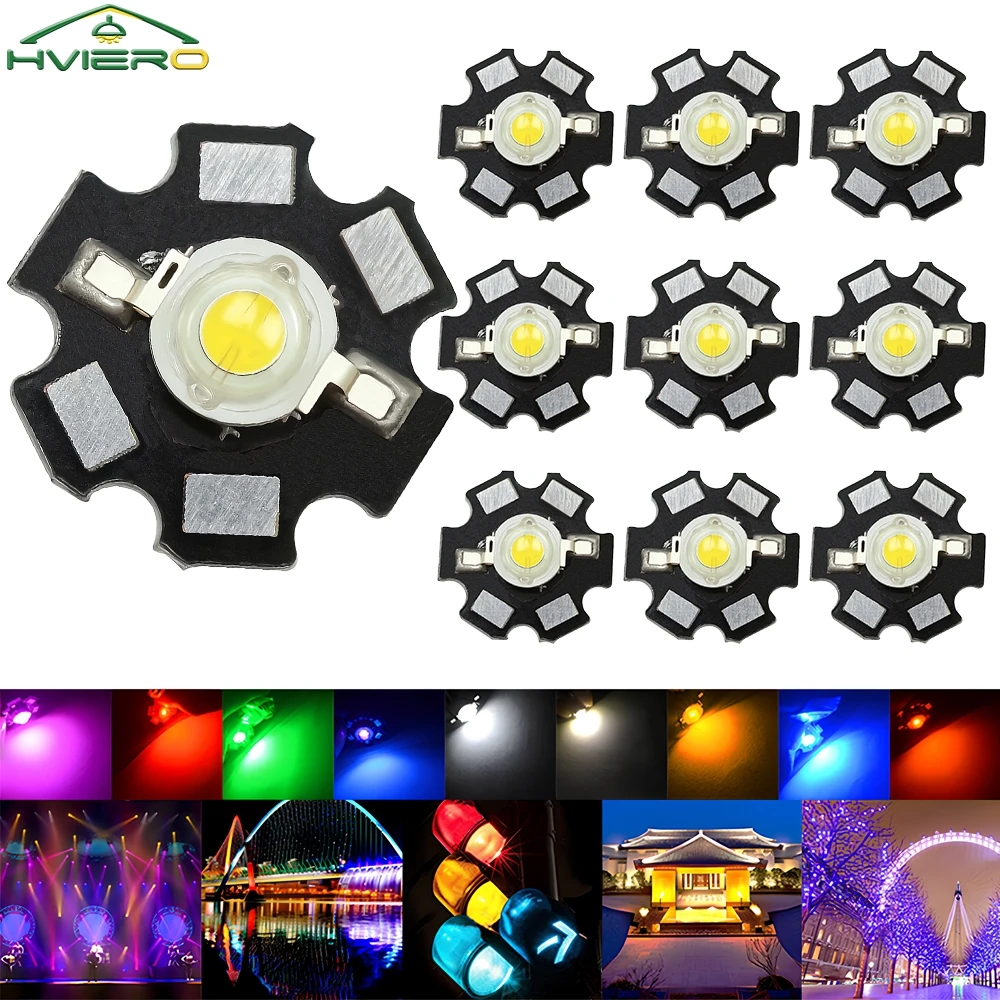 

10X чип высокой мощности 1 Вт 3 Вт Белый Красный Синий Зеленый Свет Шарик Излучатель Светодиодная Лампа Диоды Лампа Бусины с 20 мм Звездой PCB Пластинчатый радиатор