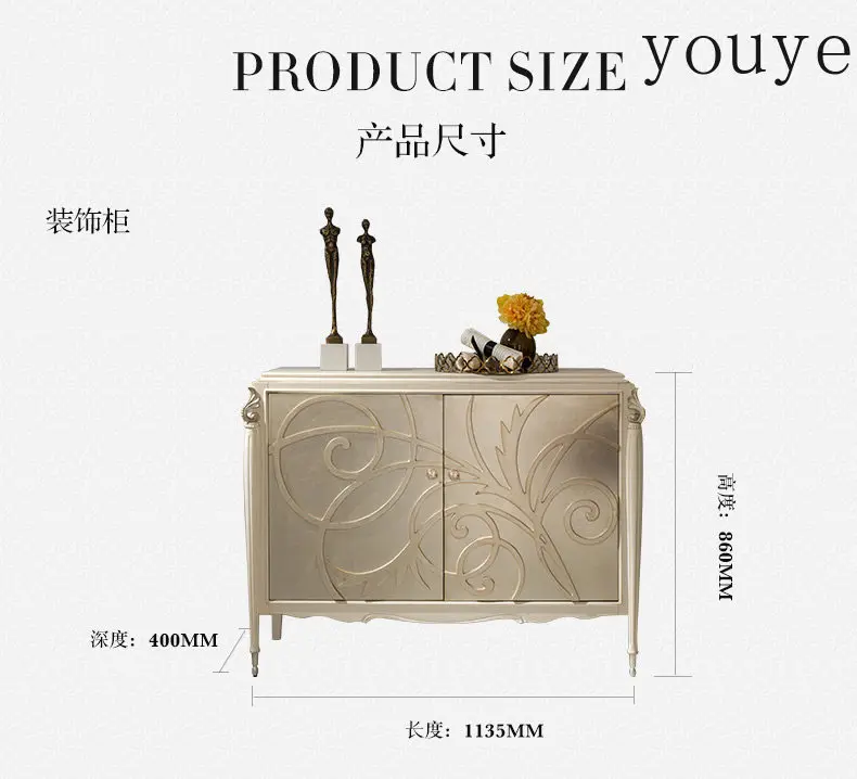 American light luxury door cabinet villa high-end carved decorative cabinet modern living room solid wood dining side cabinet