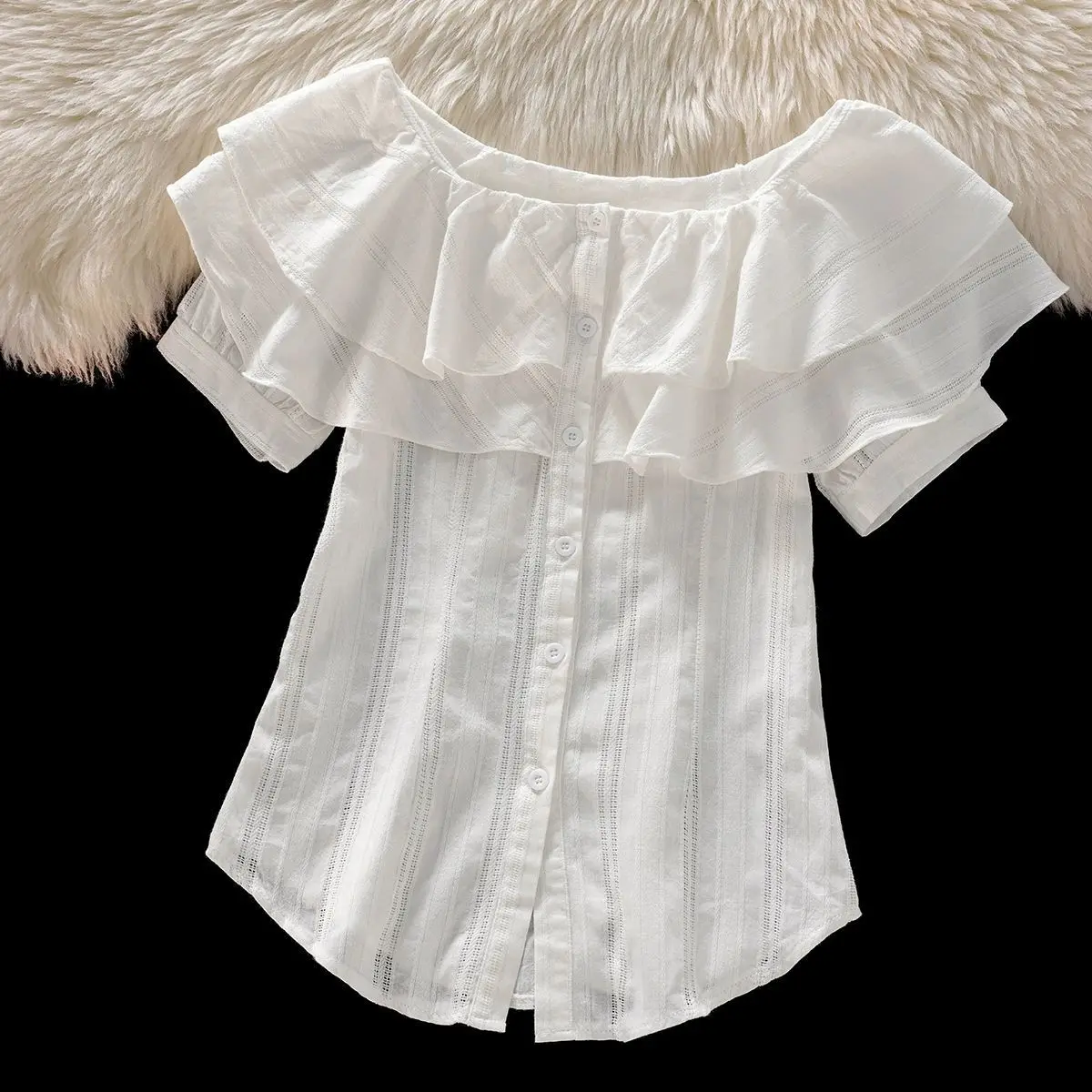 Stunning One-oulder Ruffle Sve irt Women's Slim Fit Sweet Sli Summer Top Korean Sle Commute Faion Pure Color