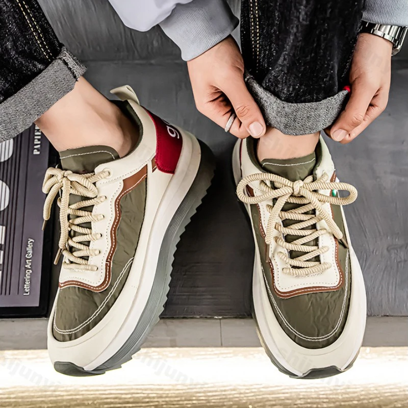 

Platform Sneakers Men Autumn New Vintage Outdoor Non Slip Height Increase Vulcanized Shoes Comfort Fashion Lace Up Running Shoes