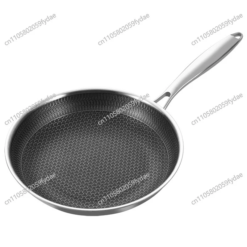 20 3-layer 304 Stainless Steel Frying Pan Thickened Uncoated Non-stick Pan with Glass Lid
