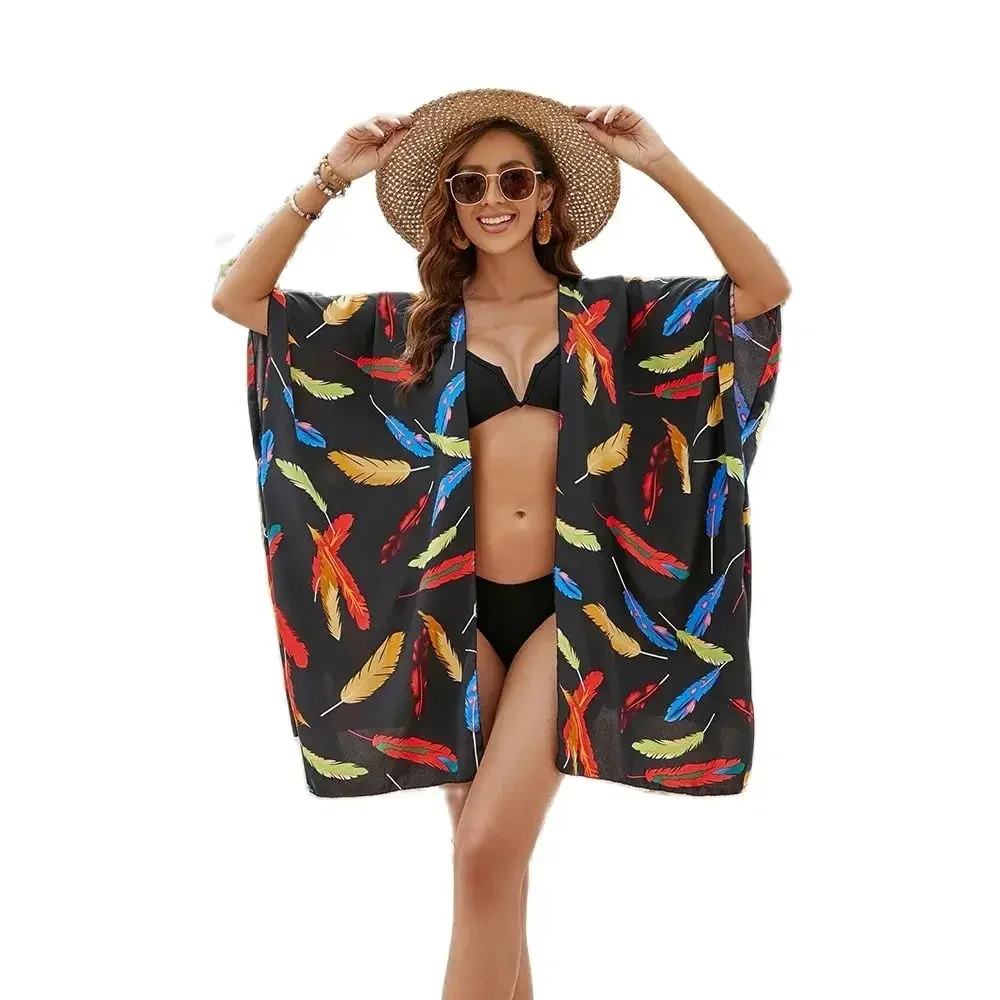 Hauts boho pour femmes, couverture ample, Cover-up pour la plage, Bikini, Kimono, Cardigan, maillot de bain, chemisier pour maillots de bain, vêtements de station, 2024