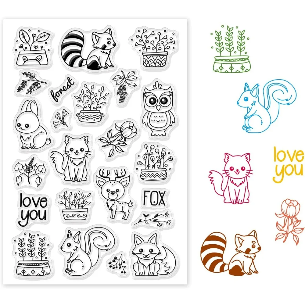 Lovely Animals Plant Clear Stamps Silicone Stamp Transparent Stamp for Card Making Decoration and DIY Scrapbooking