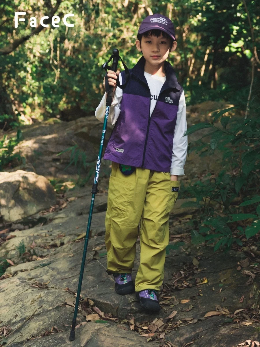FaceC Mountain Series Boys Work Pants Spring Autumn Lightweight Loose Trousers Outdoor Sports Long Trousers Elastic Waist
