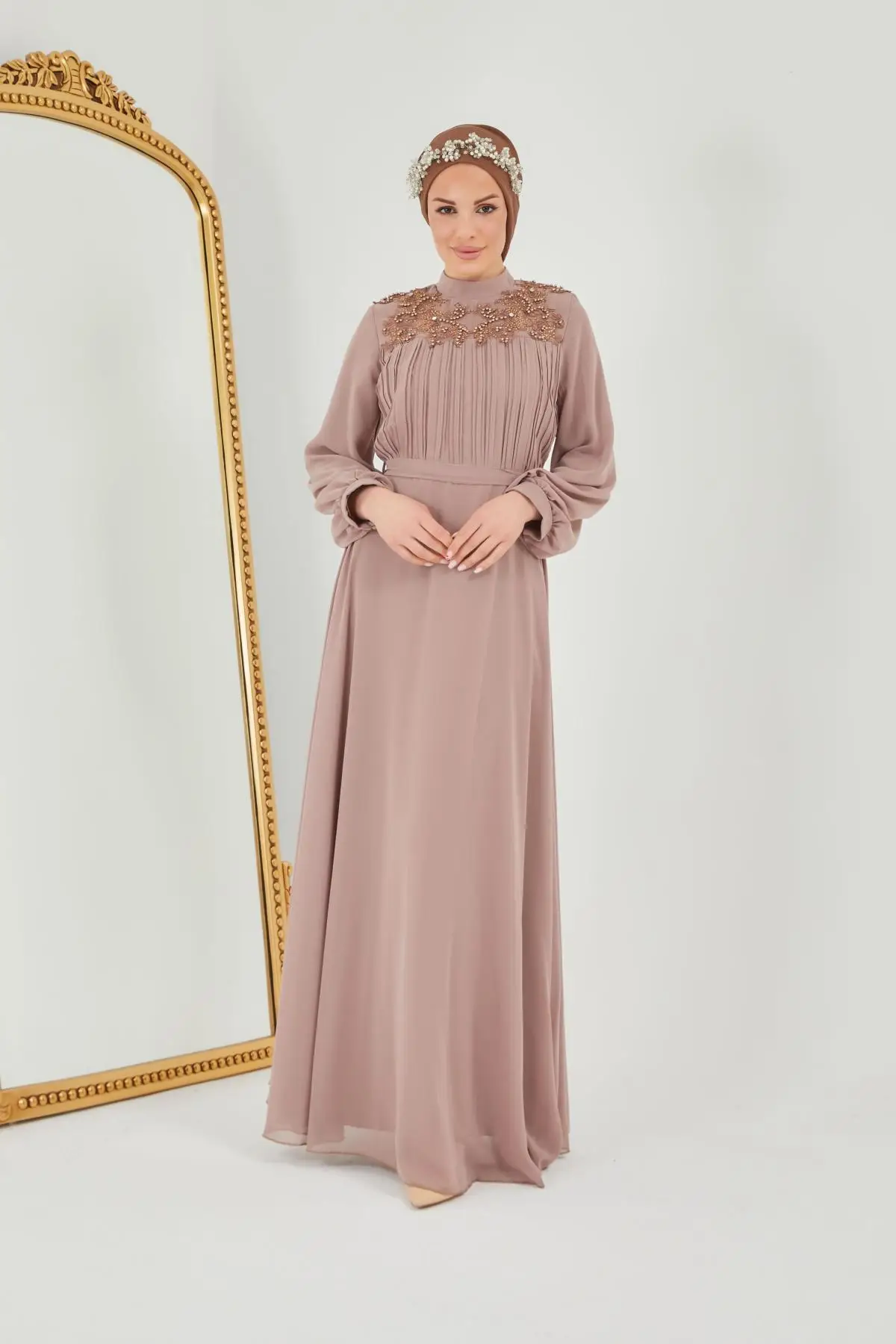 Muslim Fashion Islamic Clothing Evening Dress Women O-neck Long Sleeve Embroidery Print Long Dress