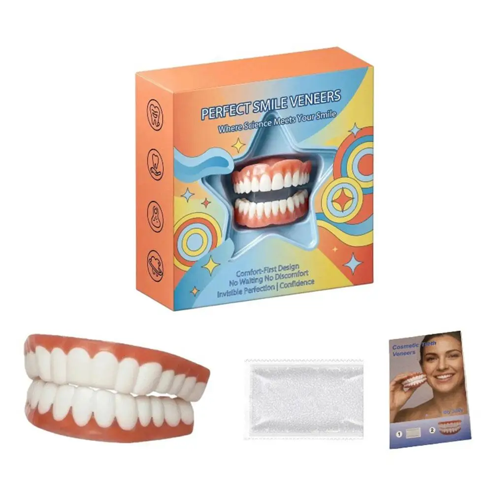 Moldable False Teeth for Women & Men, Upper & Lower Temporary Denture Set, Cosmetic Smile Kit for Missing, Chipped, Uneven Teeth