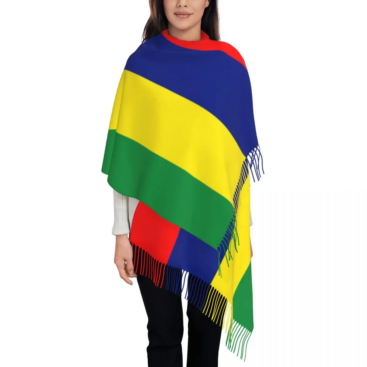 

Mauritius Flag Scarf with Tassel Colors Geometric Keep Warm Shawls and Wrap Women Headwear Scarves Winter Vintage Bufanda Mujer