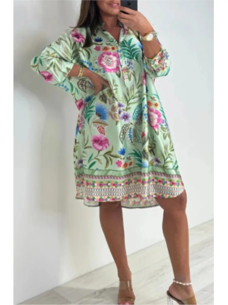 Print Long Dresses For Women Midi Dress Woman Puff Sleeve Summer Dresses 2025 Holiday Robe Boho Female Casual Loose Beach Dress