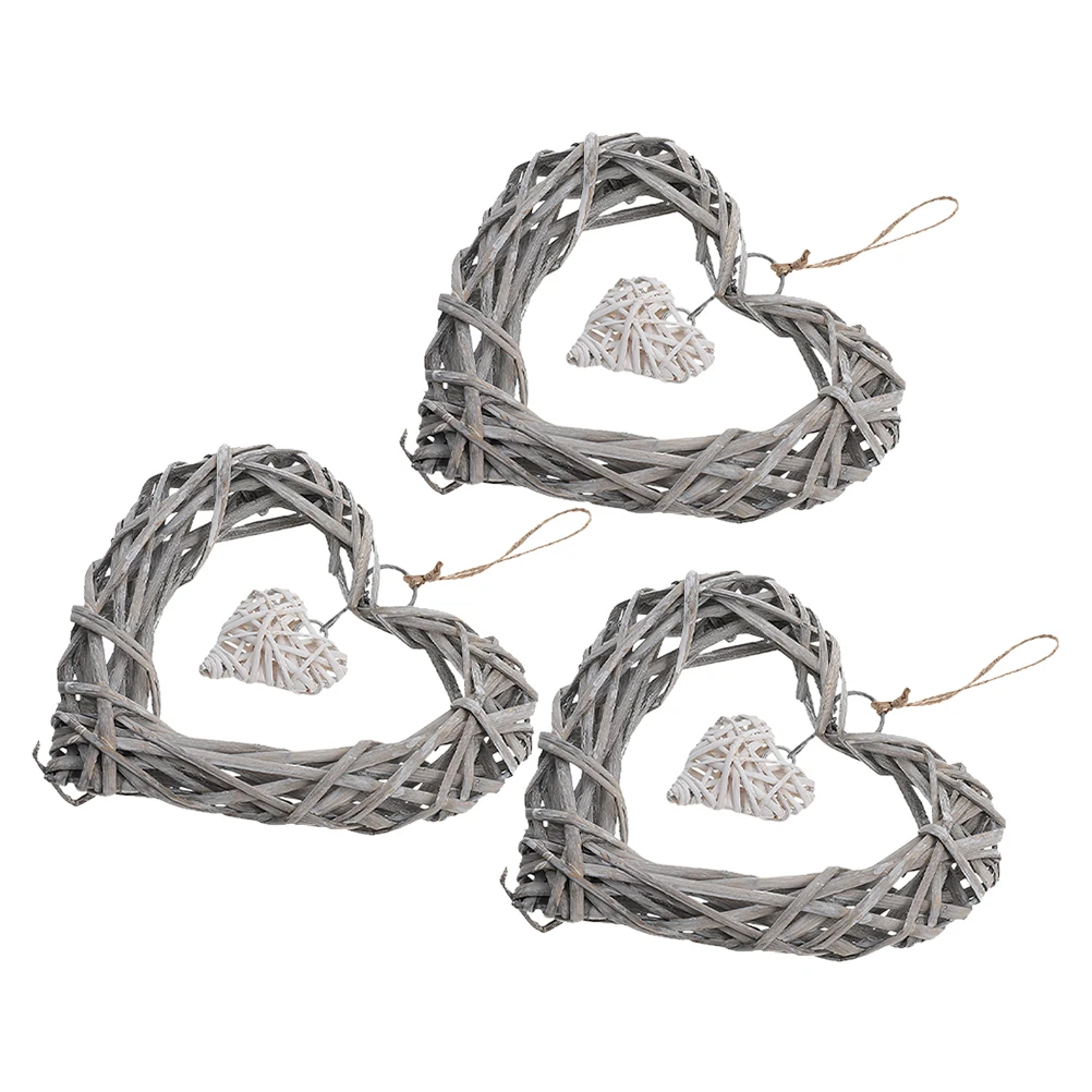 

3Pcs Heart Wreath Hanging Decoration Rustic Wicker Wall Decor for Wedding Birthday Party Door Living Room Photo Backdrop