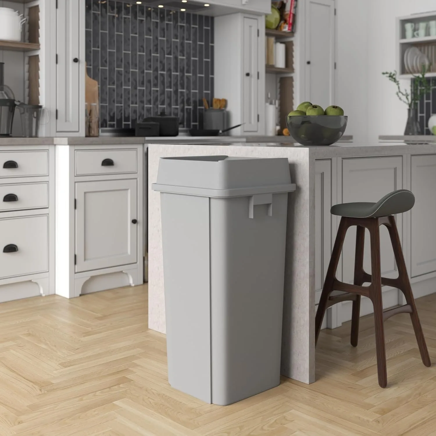 Tempat Sampah Komersial Kotak Abu-abu 23 Galon dengan Tutup |   Dapur Sekolah Restoran Kantor Luar Ruangan