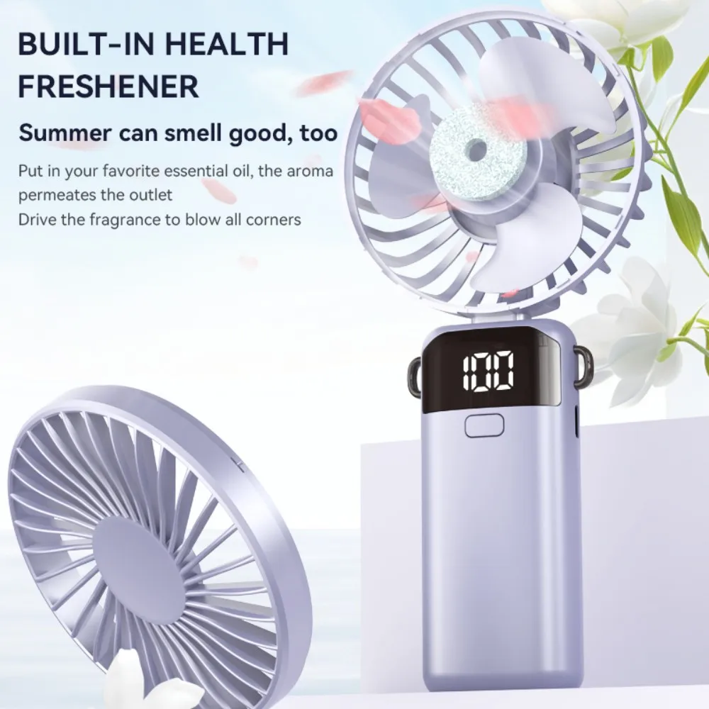 

Digital Display USB Handheld Mini Folding Fan Type-c 1200mAh Rechargeable 90° Fold Cooling Fan Office Student Desktop Small Fan