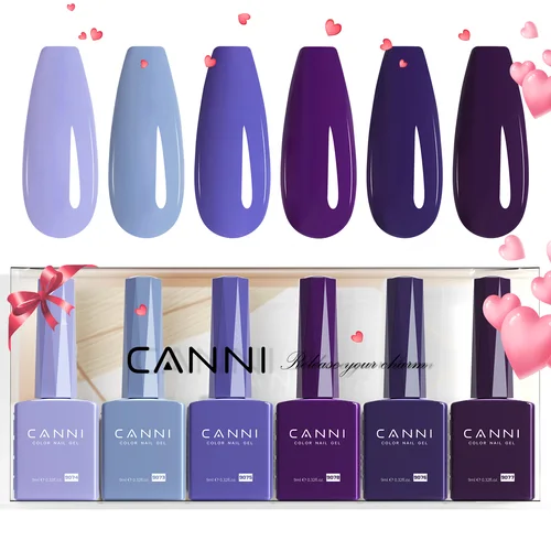 Imagen 2 del producto Kit de esmalte de uñas de CANNI sin HEMA mejorado, colección púrpura claro, diseño de uñas francés Natural de color rosa gelatina, uñas LED UV para remojar
