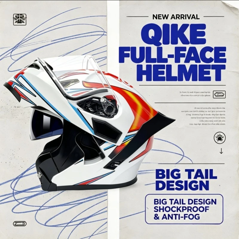 QIKE Motorcycle Dual Visor Aerodynamic Big Spoiler Personalized Shockproof Anti-Fog Four Seasons for Street Motorbike Riders