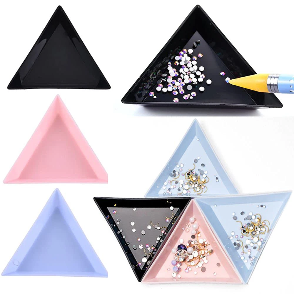 5Pcs Colorful Plastic Triangle Tray Nail Art Rhinestones Gems Crystal Beads Sorting Tray Jewelry Stotrage DIY Manicure Tool