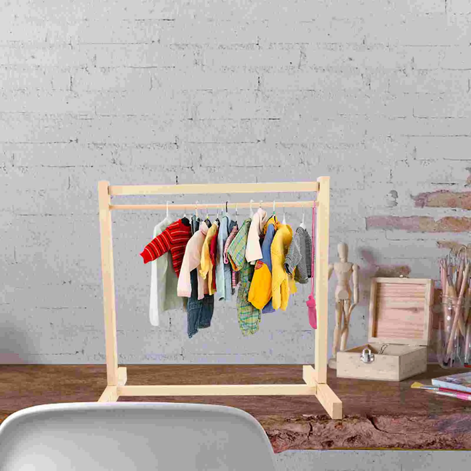 Clothes Hanger Dolls Holder Garment Hangers Rack Accessories Rod Wooden Ornaments for Kids