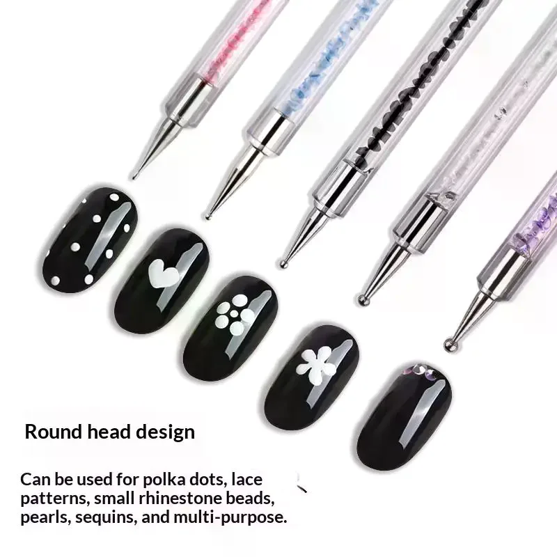5Pcs Rhinestone Picker Stripe Liner Brush Set Nail Painting Pen Dotting Tool Art Accessories Beauty