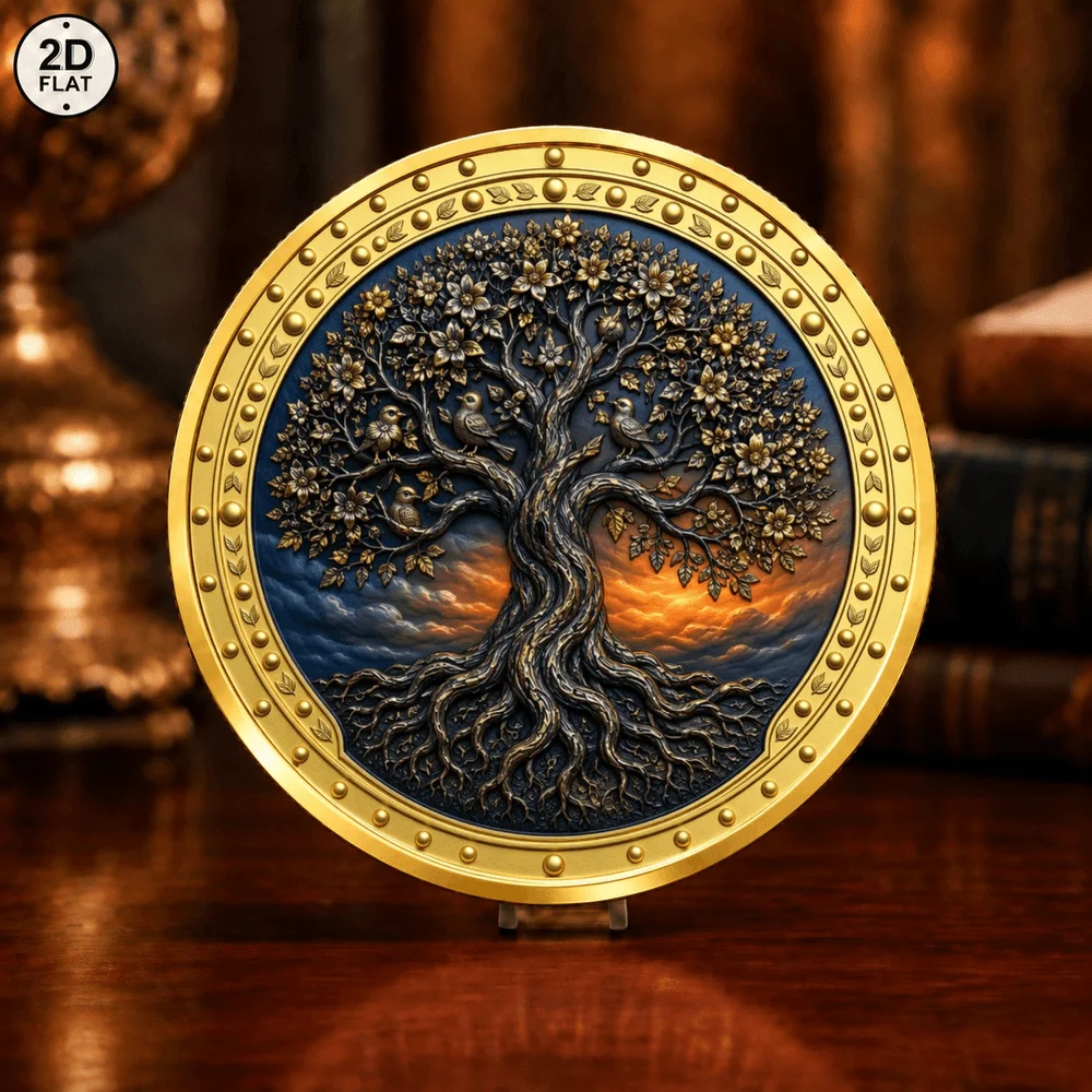 1pc Forest Wildlife Deer Stag Art Commemorative Coin UV Print Tree of Life Metal Challenge Coin Keepsake Gift for Nature Lovers