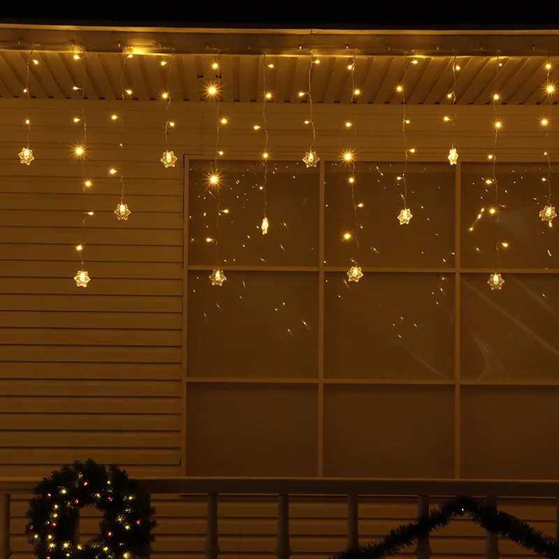 Rideau de fenêtre flocon de neige LED, guirlandes, glaçon, nickel é, lumières clignotantes, décorations de Noël, nouvel an, prise UE, 8 modes, 2025