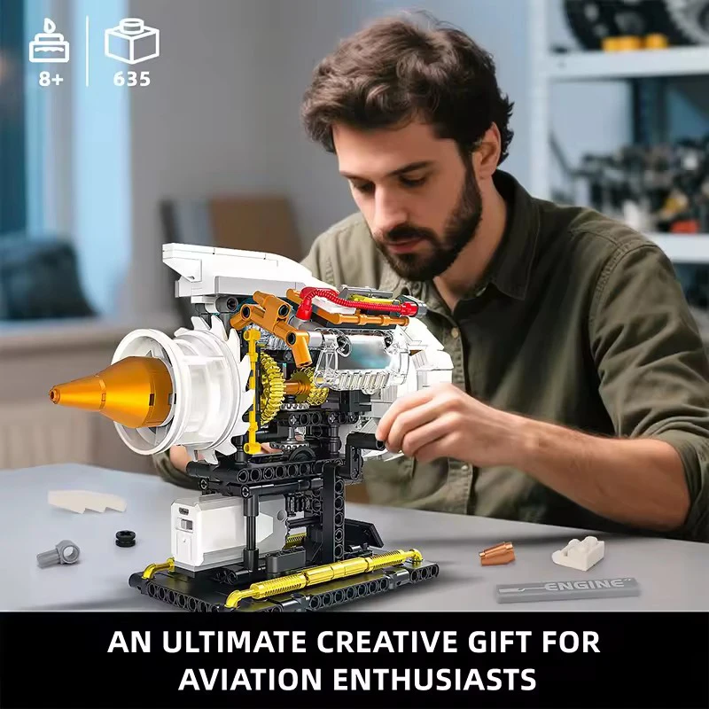 MOC GQ-3056 Technische Gemotoriseerde Vliegtuigen Motor Bouwstenen Luchtvaart Turbofan Motor LED Bricks Speelgoed Kinderen Chrismas Geschenken Jongen