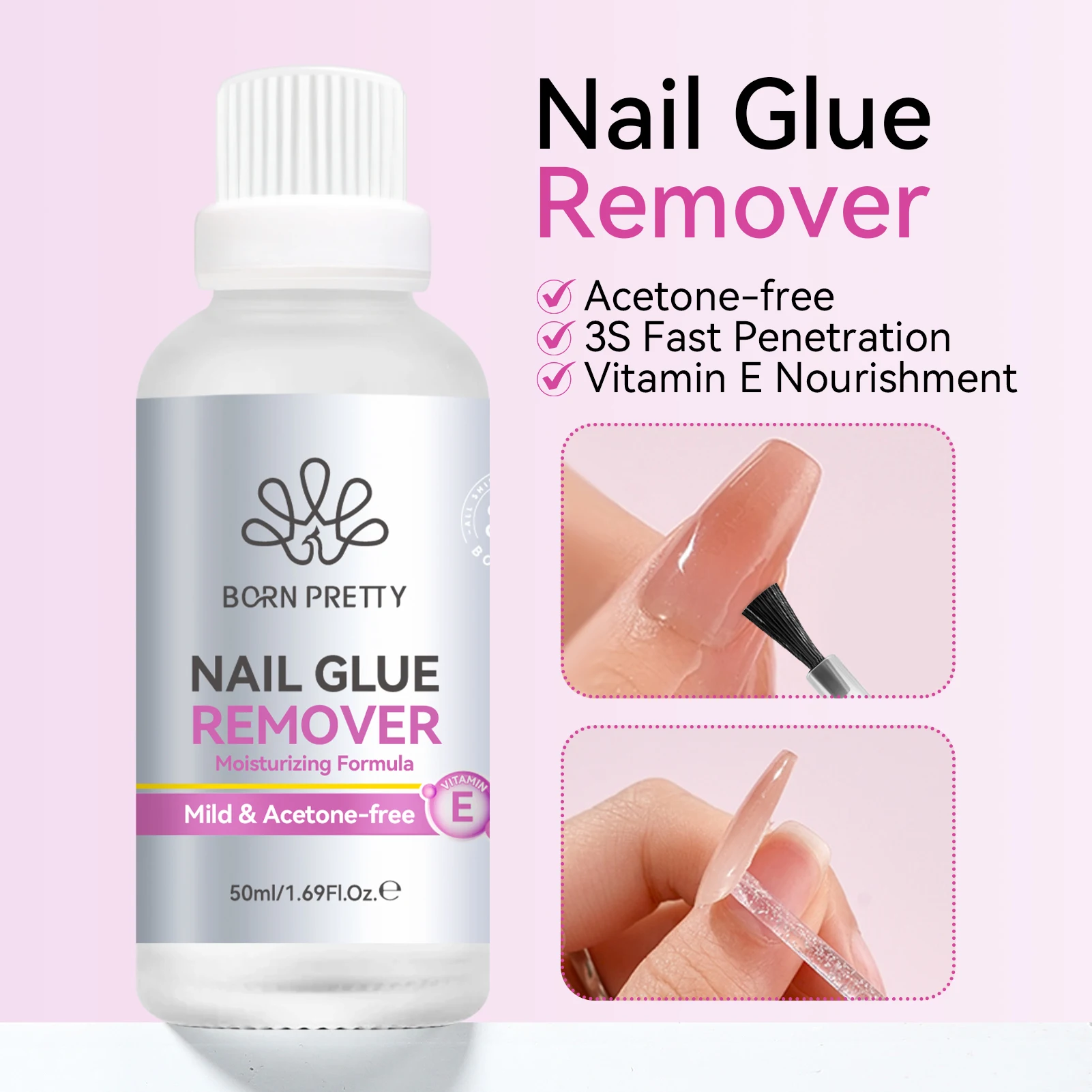 

BORN PRETTY 50ml Nail Glue Remover False Nail Tips Solid Adhesives Gel Remover Easy To Soften Remover No Harm to Nails
