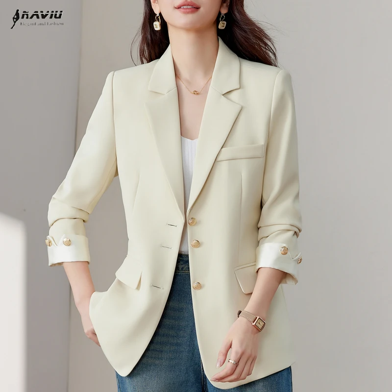 

NAVIU High Quality Women Blazer Spring New Loose Casual Long Sleeve Jacket Office Ladies Business Work Wear Formal Female Coat