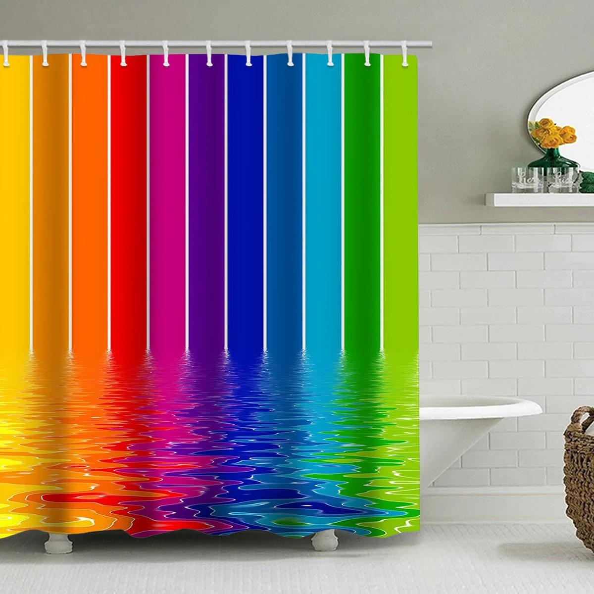 

1 pc Gradient Shower Curtain Printed Waterproof Bath Curtain For Bathroom Decor Polyester Hanging Cover For Bathtub