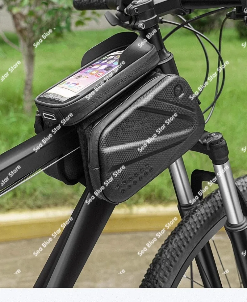 Bicycle bag Front beam  Waterproof hard shell   Mountain bike beam bag Front hanging tube  Touch screen hanging bag