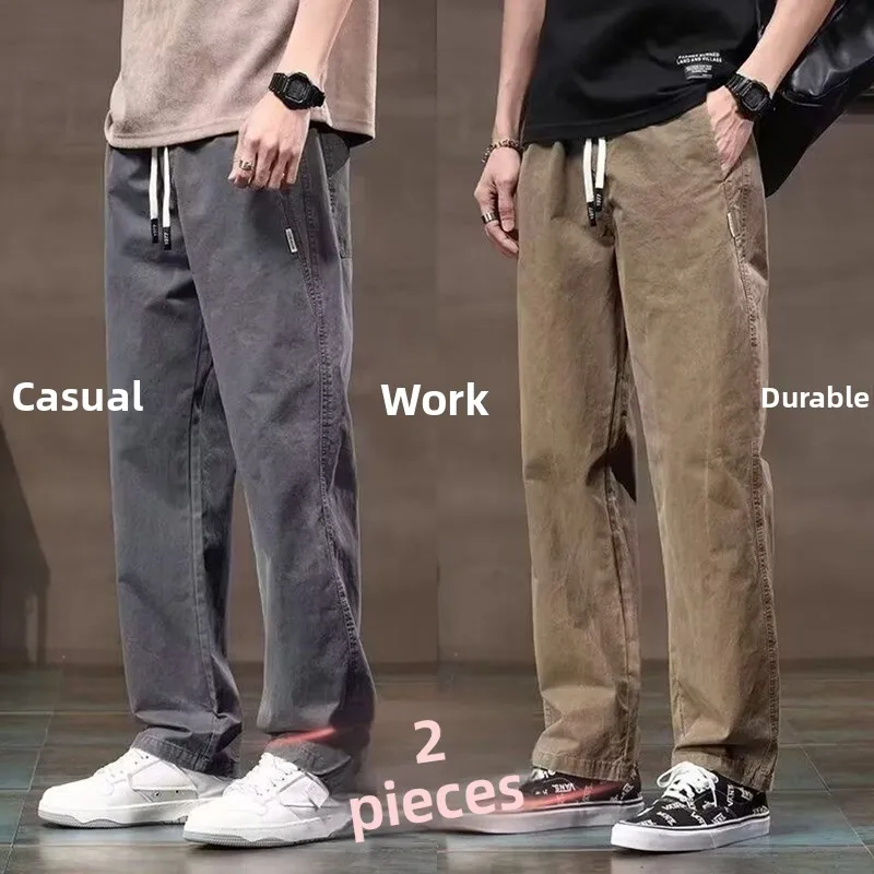 Men's Casual Straight Leg Work Trousers Autumn Winter Loose Wear Resistant Outdoor Construction Site Workers Pants