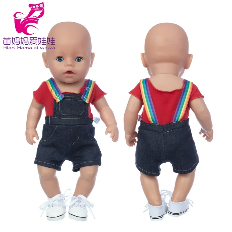 Baby Doll Clothes Red Shirt Overalls Strap Pants For 18 Inch American Og Girl Dolls Toys Outwears