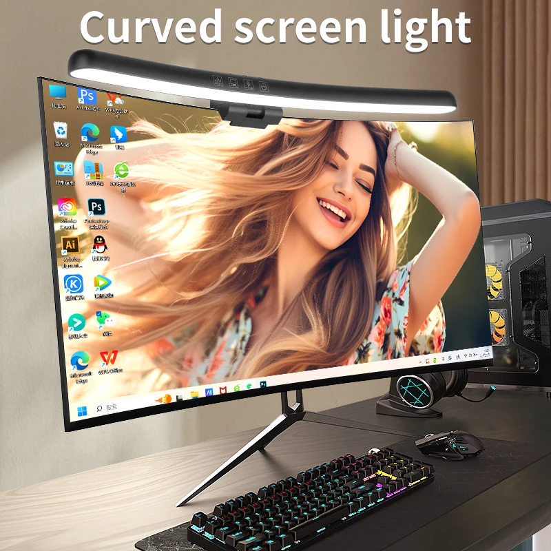 Curved Monitor Light Bar Rgb Computer Screen Lamp Dimmable Backlight Hanging Laptops Gaming Gamer Office Lighting