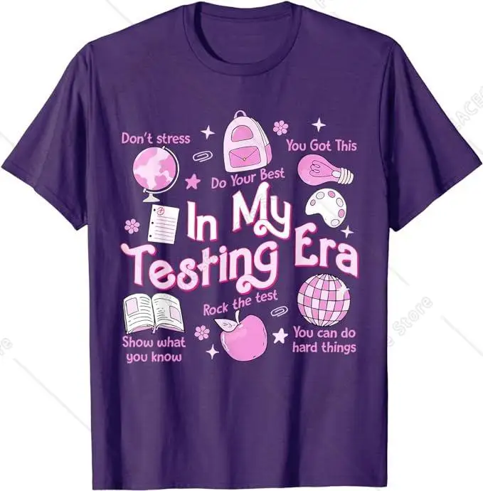 In My Testing Era Teachers Student Rock The Test Testing Day T-Shirt Women's Fashion Teacher Life Graphic Tee Cute Novelty Gift