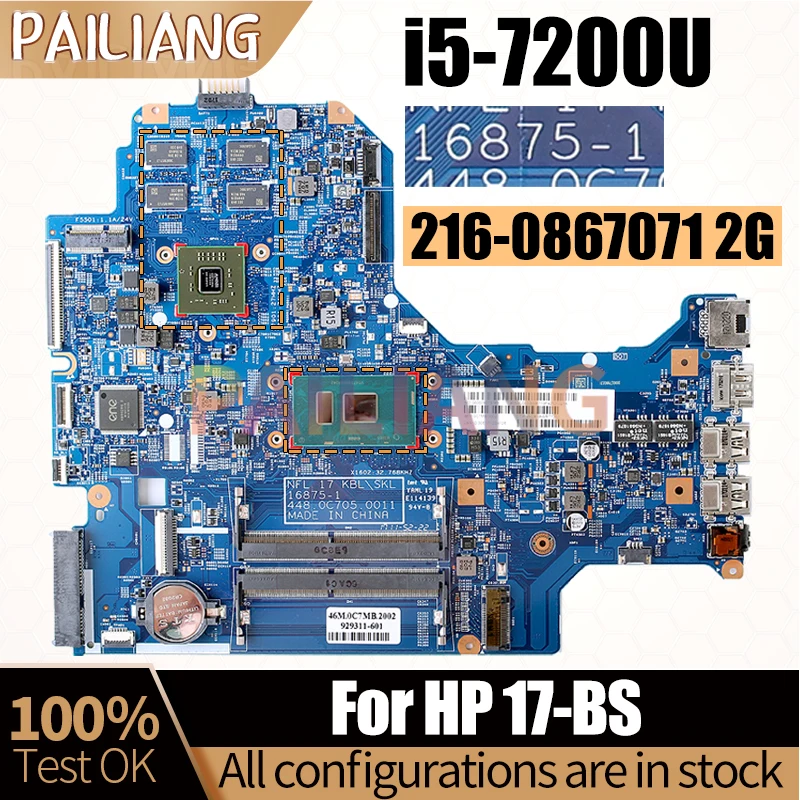 Imagem -02 - Placa-mãe Portátil para hp 17-bs Notebook Mainboard Completo Testado 168751 I57200u 2160867071 2g