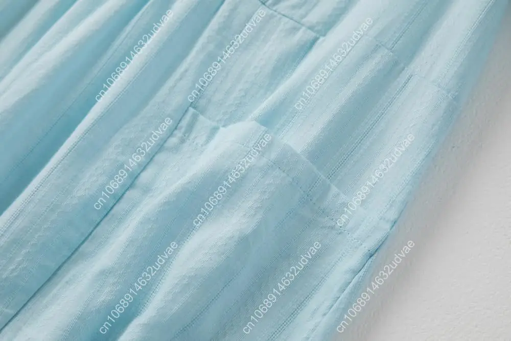 Lafural Abito da donna con scollo a V in cotone, tunica ampia e casual, grembiule, abiti estivi, abito da vacanza, tasca con maniche a 3/4