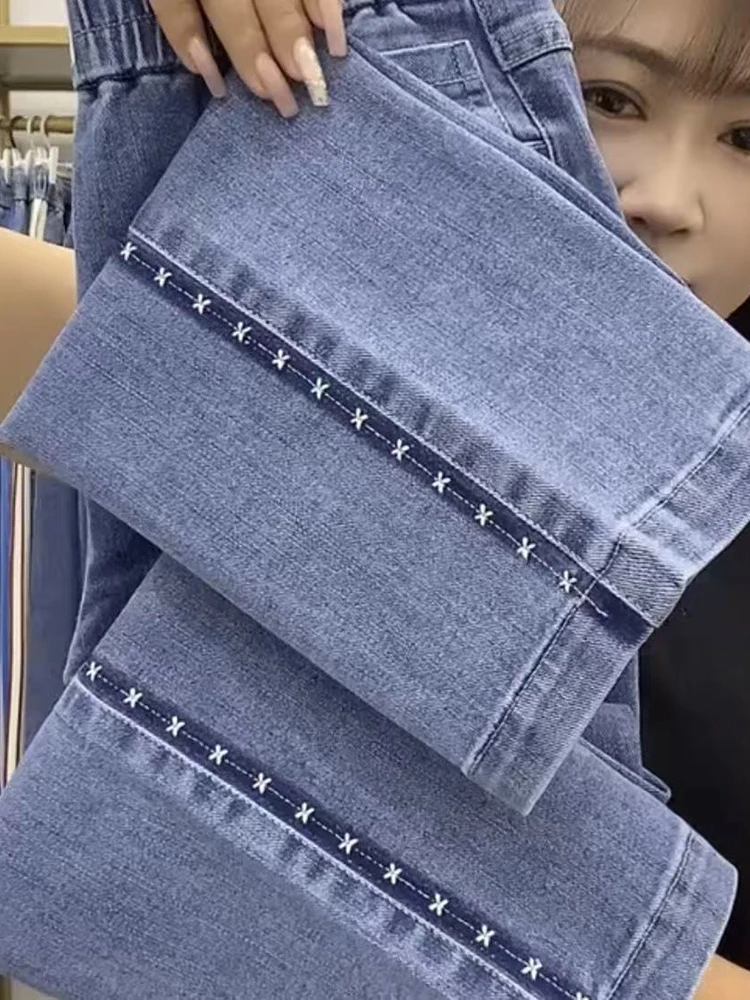 

2025 New Spring Autumn Jeans Women's High Waist Korean Casual Wild Straight Ankle-Length Cowboy Pants Female Denim Pants Ladies