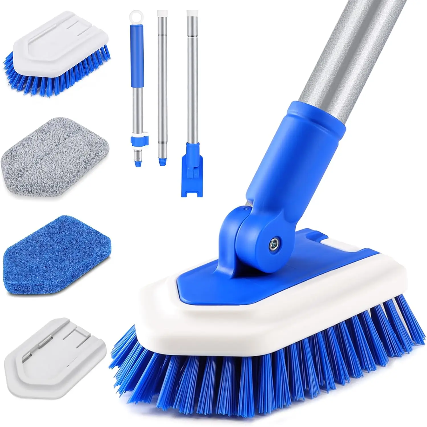 

3 in 1 Shower Cleaning Brush with Locking Head, 50" Extendable Handle for Tub Tile Scrubber