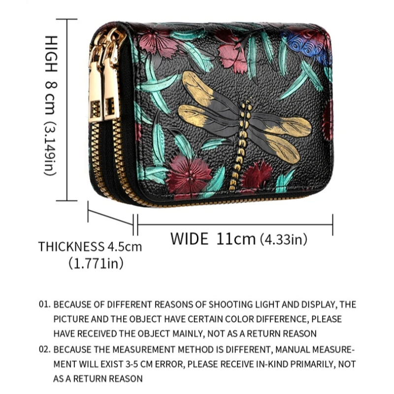 Double Zipper Card Holder Floral Pattern Zip Around Coin Purse Women's Faux Leather Credit Card Holder