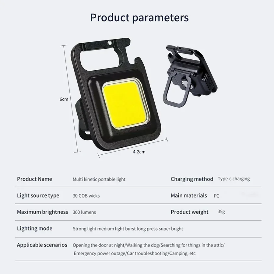 Rechargeable Mini LED Flashlight Multifunctional Keychain Light Outdoor Emergency Lamp COB Work Light for Outdoor Camping Hiking