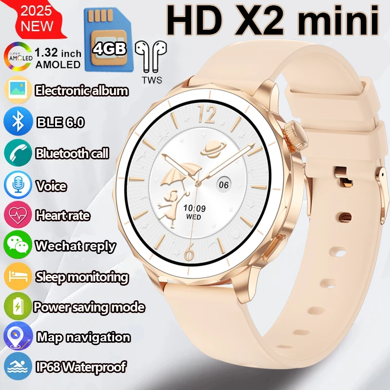 

Новые часы X2 Mini Smartwatch HD AMOLED 4 ГБ Плеер памяти Bluetooth Обмечание сети Приложение Магазин Чат GPT Smart AI Часы Мужчины Женщины