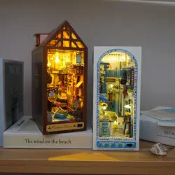 Kit de construcción en miniatura para niños, montaje de estantería de madera para libros, Casa de mar, regalo de cumpleaños