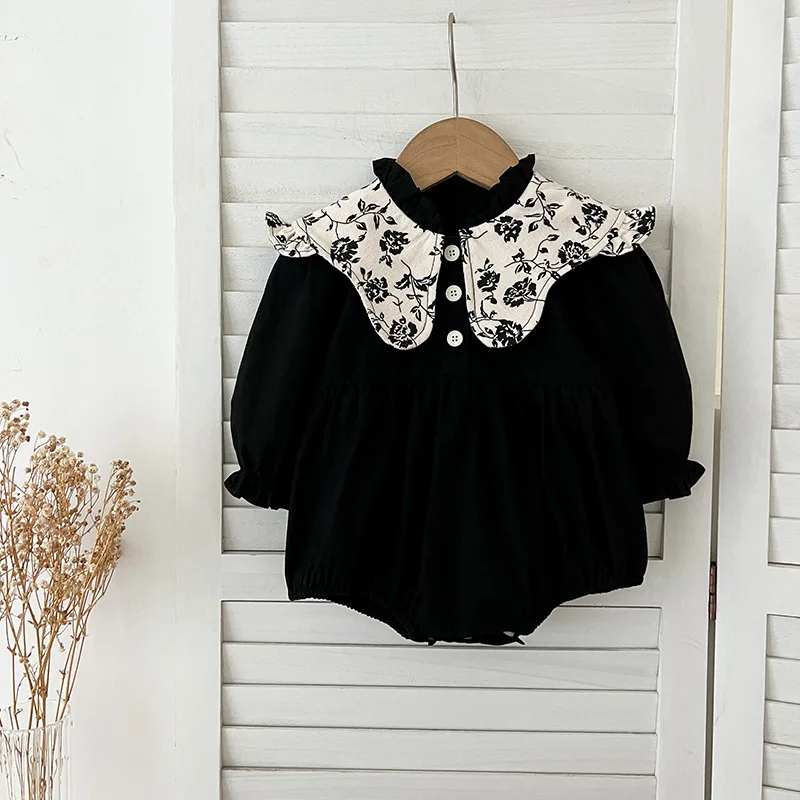 

Girls' Dress Spring and Autumn Style Puff Sleeve Princess Dress Pure Cotton Baby Romper Crawling Suit Children's Sister Outfit
