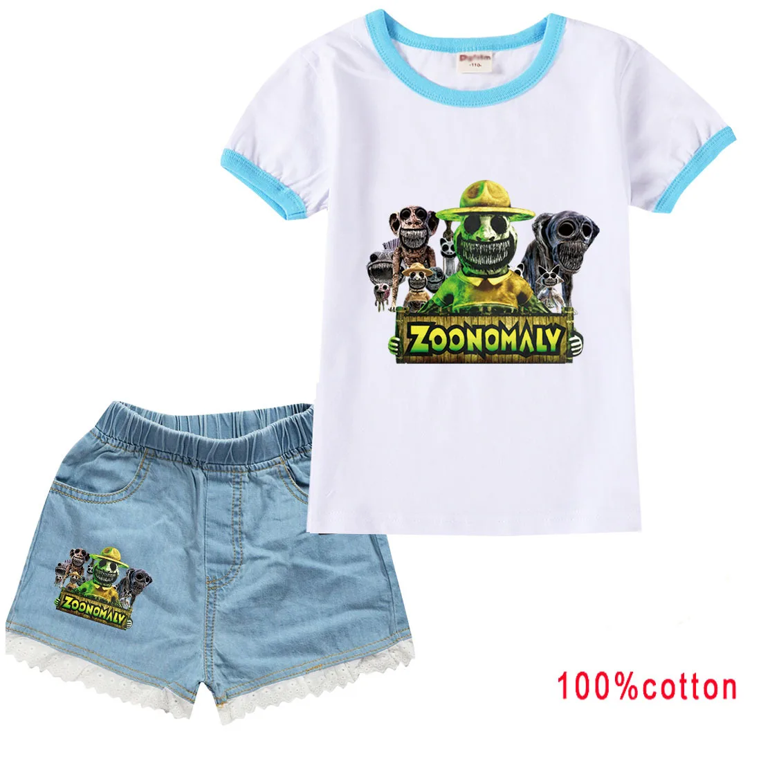 New Game Zoonomaly Clothes Kids Tracksuit Baby Boys Short Sleeve T-shirt Denim Shorts 2pcs Set Toddler Girls Boutique Outfits